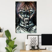 Getapte Patient in Dwangsjak Houtskoolkunst Poster (Thuiskantoor)