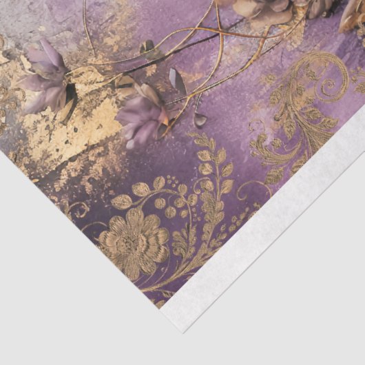 Getasterde bloemige, stoffige Paarse, groene & gou Tissuepapier (Detail)