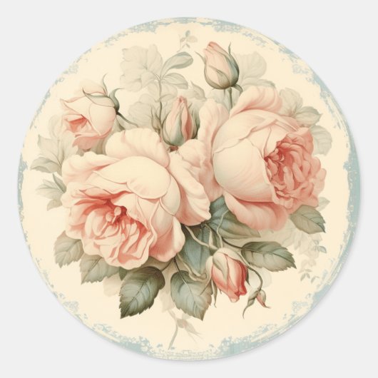 Getasterde Romance, Peach Shabby Chic Ronde Sticker (Voorkant)