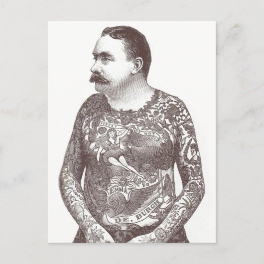 Getatoe?ërde Victoriaans Kerel met Snor Briefkaart (Voorkant)