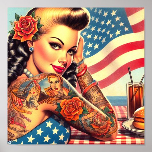 Getatoeëerd Amerikaans meisje Poster (Voorkant)
