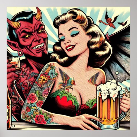 getatoeëerd biermeisje poster (Voorkant)