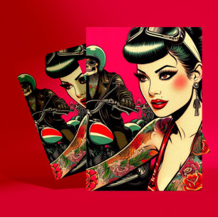 Getatoeëerd biker meisje briefkaart