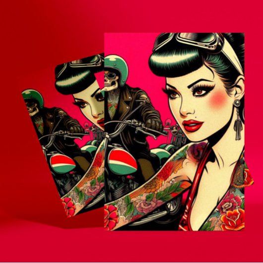 Getatoeëerd biker meisje briefkaart