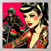 Getatoeëerd biker meisje poster (Voorkant)