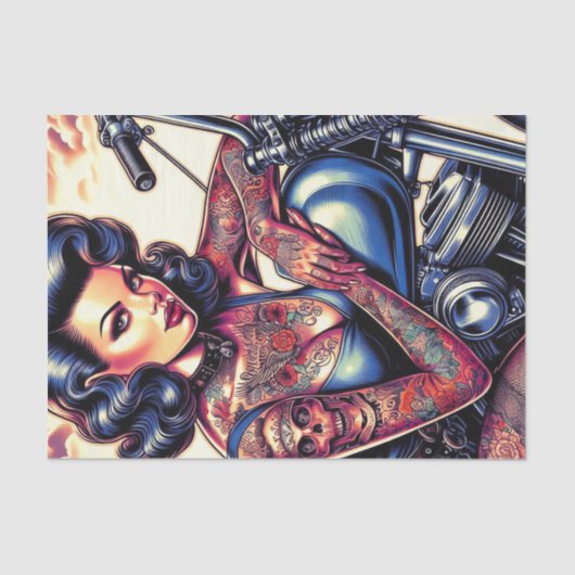 Getatoeëerd biker meisje tissuepapier (Voorkant)