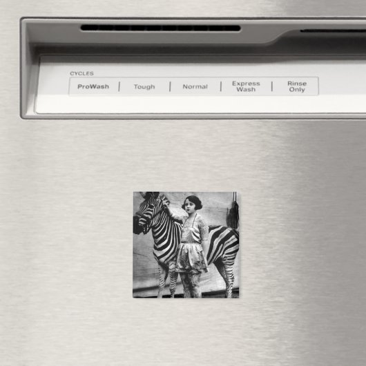 Getatoeëerd Circus Lady en Zebra Square Magnet (Insitu (Vaatwasser))