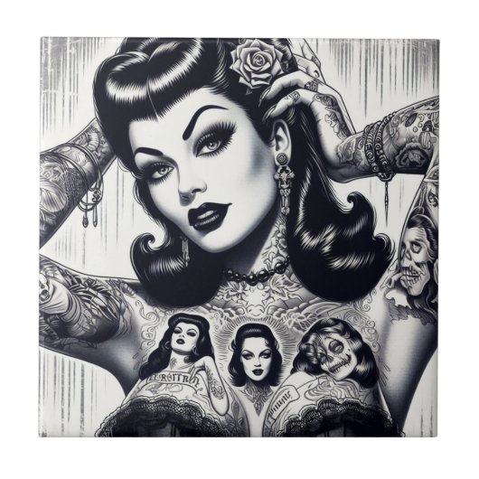  getatoeëerd Gothic meisje Tegeltje (Voorkant)