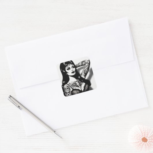  getatoeëerd Gothic meisje Vierkante Sticker (Envelop)