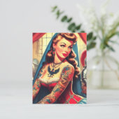 Getatoeëerd middeleeuws meisje briefkaart (Staand voorkant)