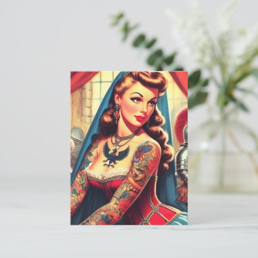 Getatoeëerd middeleeuws meisje briefkaart (Staand voorkant)