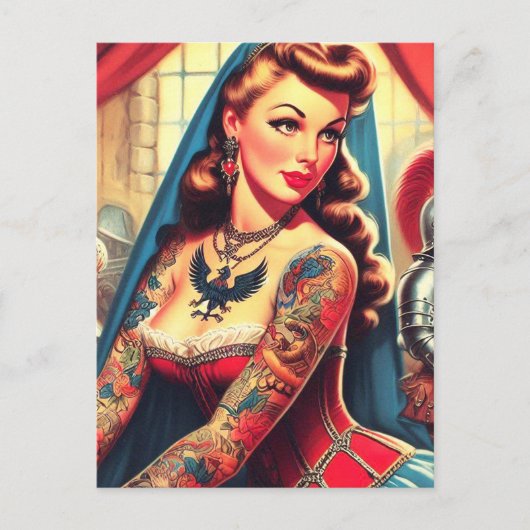 Getatoeëerd middeleeuws meisje briefkaart (Voorkant)