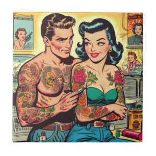 Getatoeëerd paar Comics Tegeltje