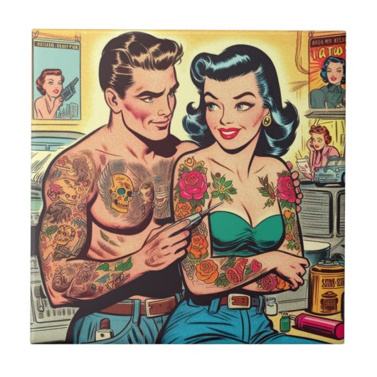 Getatoeëerd paar Comics Tegeltje (Voorkant)