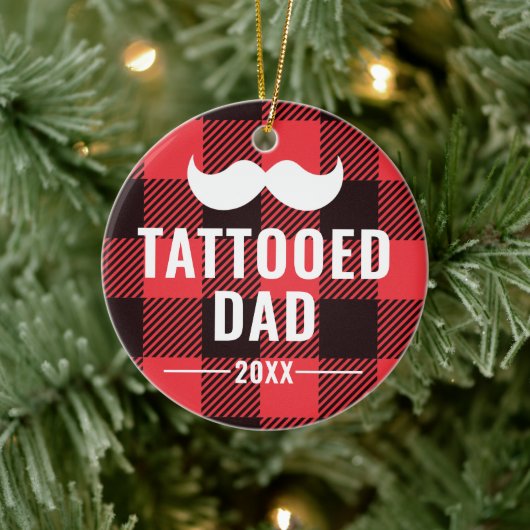 Getatoeëerd Papa Gepersonaliseerd Man van Mustache Keramisch Ornament (Boom)