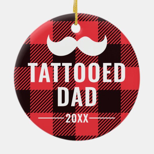 Getatoeëerd Papa Gepersonaliseerd Man van Mustache Keramisch Ornament (Achterkant)