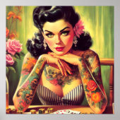 Getatoeëerd pin-up portret schilderij poster (Voorkant)