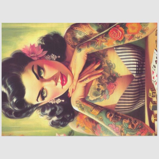 Getatoeëerd pin-up portret schilderij tissuepapier (Voorkant)