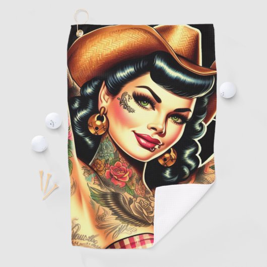 getatoeëerd plattelandsmeisje golfhanddoek (Insitu)