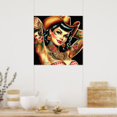 getatoeëerd plattelandsmeisje poster (Keuken)