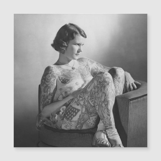 Getatoeëerd Sailor Girl B&W Magnetische Kaart (Voorkant)