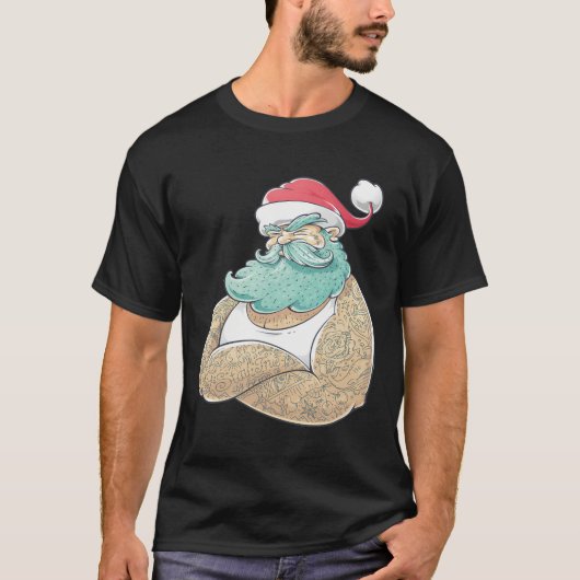 Getatoeëerd Santa Geweldige kerstontwerp T-shirt (Voorkant)