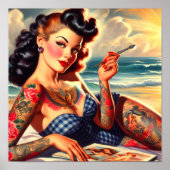 getatoeëerd strand pin-up poster (Voorkant)