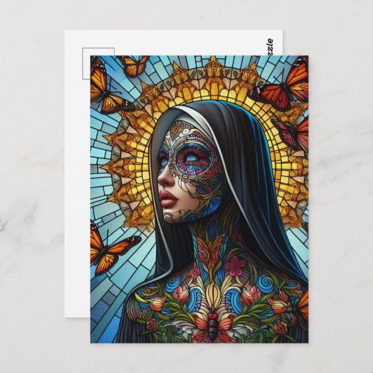 Getatoeëerd vlinder non Glas in lood Briefkaart (Voorkant / Achterkant)