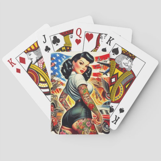 Getatoeëerde Amerikaanse Pin-Up Pokerkaarten (Achterkant)