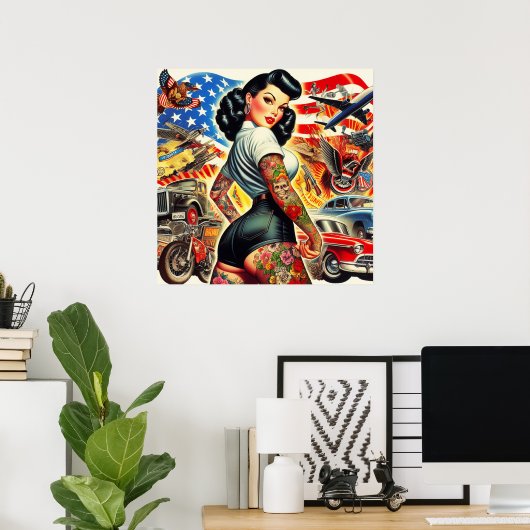 Getatoeëerde Amerikaanse Pin-Up Poster (Thuiskantoor)