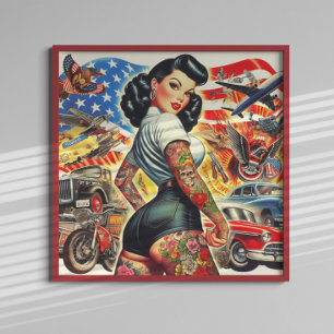 Getatoeëerde Amerikaanse Pin-Up Poster