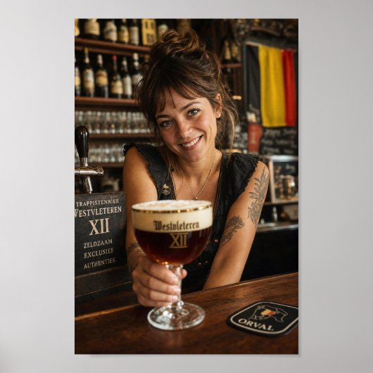 Getatoeëerde Barmeid Belgische Kroeg Poster (Voorkant)