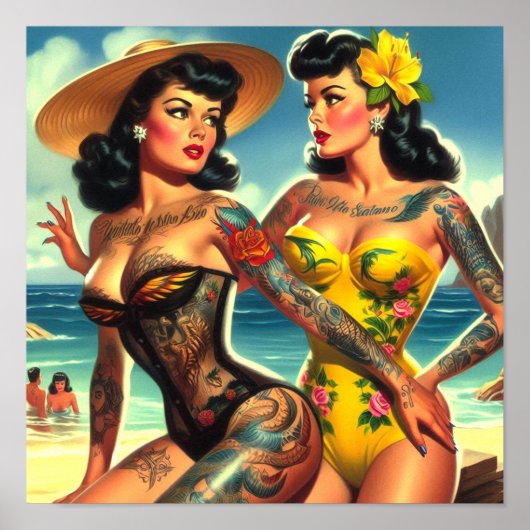 Getatoeëerde  Beach Pin-ups Poster (Voorkant)