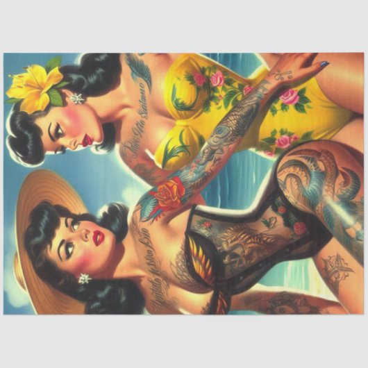 Getatoeëerde Beach Pin-ups Tissuepapier (Voorkant)