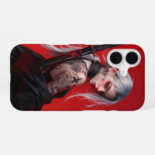 Getatoeëerde Cyberpunk Meisje iPhone 16 Hoesje (Achterkant horizontaal)
