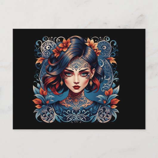 Getatoeëerde damesclub, blauw briefkaart (Voorkant)