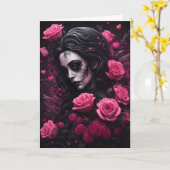 Getatoeëerde goth-vrouw Roze en rode bloemen Valen Kaart (Gele Bloem)