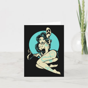 Getatoeëerde Gothic Pin-up Girl Horror Ghost Moon Kaart