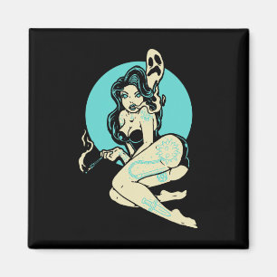 Getatoeëerde Gothic Pin-up Girl Horror Ghost Moon  Magneet