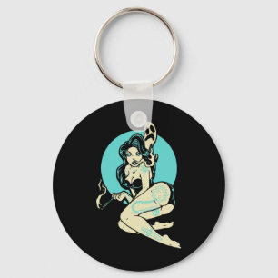 Getatoeëerde Gothic Pin-up Girl Horror Ghost Moon  Sleutelhanger