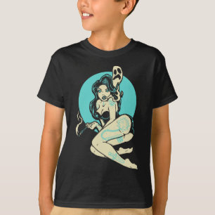 Getatoeëerde Gothic Pin-up Girl Horror Ghost Moon T-shirt