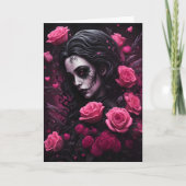 Getatoeëerde Gothic Vrouw Roze en Rode Bloemen Val Kaart (Voorkant)