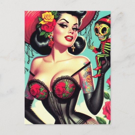 getatoeëerde heksenpin-up briefkaart (Voorkant)