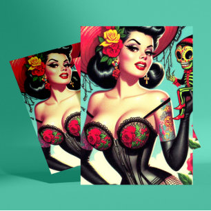 getatoeëerde heksenpin-up briefkaart