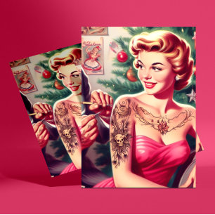 Getatoeëerde Kerst Pin-up Briefkaart