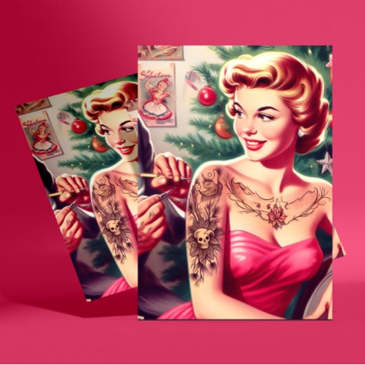 Getatoeëerde Kerst Pin-up Briefkaart