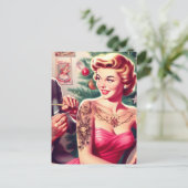 Getatoeëerde Kerst Pin-up Briefkaart (Staand voorkant)