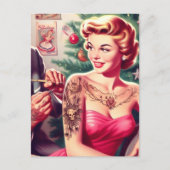 Getatoeëerde Kerst Pin-up Briefkaart (Voorkant)