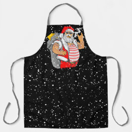 Getatoeëerde kerstman met rockerhand kerst schort
