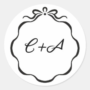 Getatoeëerde linten en strik initials trouw matte ronde sticker